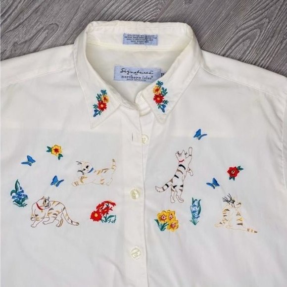 Signature by northern isles short sleeve embroidered unique cat shirt 12 - Picture 1 of 4